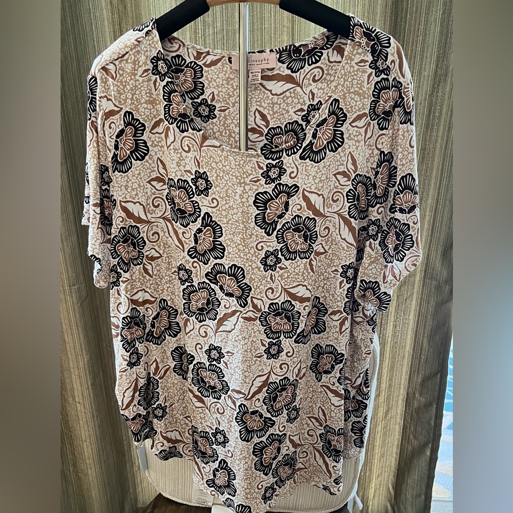 Philosophy Black and Tan Floral Blouse